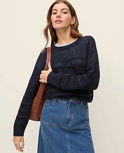 Ann Taylor Weekend Textured Pointelle Sweater Women's