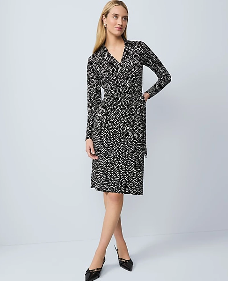 Ann Taylor Dotted Knit Wrap Dress Size 2 Black Women's