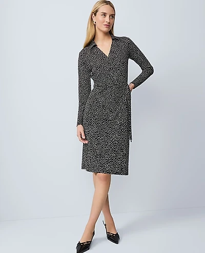 Ann Taylor Dotted Knit Wrap Dress Size 2 Black Women's