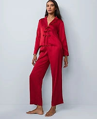 Ann Taylor Satin Tie Front Pajama Set Jewel Red Women's