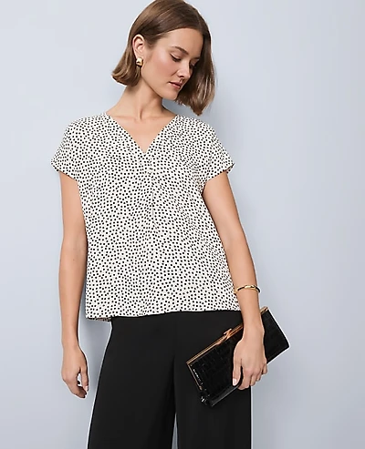 Ann Taylor Mixed Media Pleat Front Top Size Small Ivory Whisper Women's