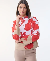 Ann Taylor Floral Jacquard Sweater Fiery Sunset Women's