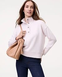 Ann Taylor Weekend Mockneck Top CloudPlush Soft Pink Heather Women's
