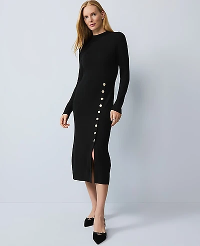 Ann Taylor Petite Ribbed Button Sweater Dress Women's
