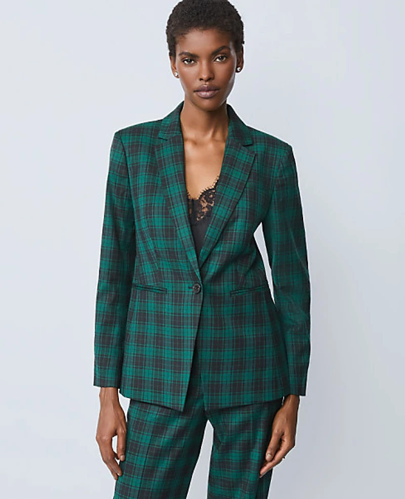 Ann Taylor The Notched Single Button Blazer Plaid Ponderosa Pine Women's