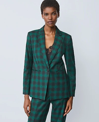 Ann Taylor The Notched Single Button Blazer Plaid Ponderosa Pine Women's
