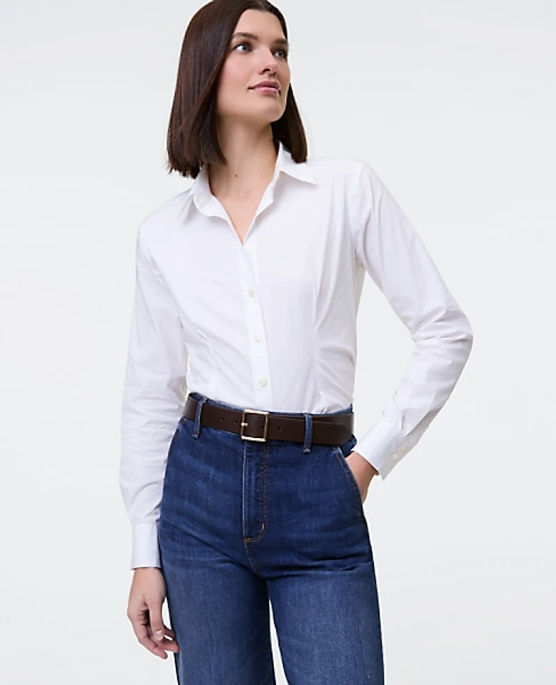 Ann Taylor Fitted Button Down Shirt Size 00 White Women's