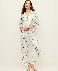 Ann Taylor Floral Satin Pajama Set Winter White Women's