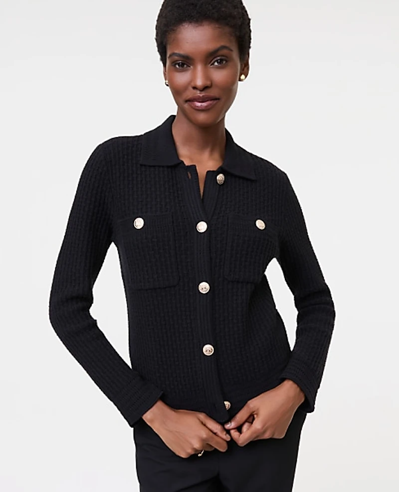 Ann Taylor Textured Stitch Sweater Jacket Women's