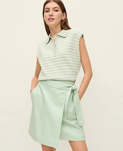 Ann Taylor Weekend Striped Collared Sweater Vest Green/White Combo Women's