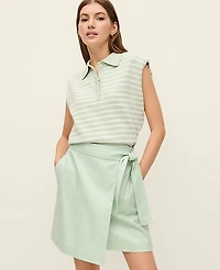 Ann Taylor Weekend Striped Collared Sweater Vest Green/White Combo Women's