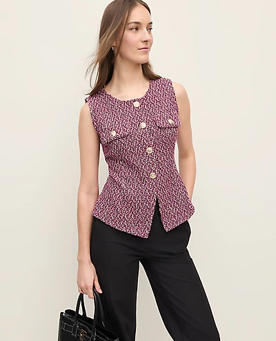 Ann Taylor The Cutaway Vest Tweed Speckled Pink Women's