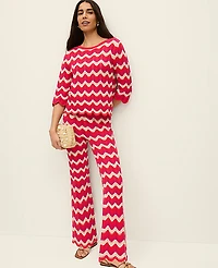 Ann Taylor Chevron Crochet Sweater Pant Smoldering Red Women's