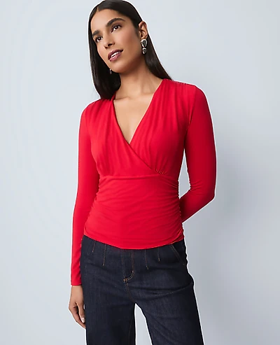 Ann Taylor Petite Gathered V-Neck Top Women's