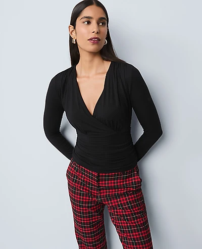 Ann Taylor Petite Gathered V-Neck Top Women's