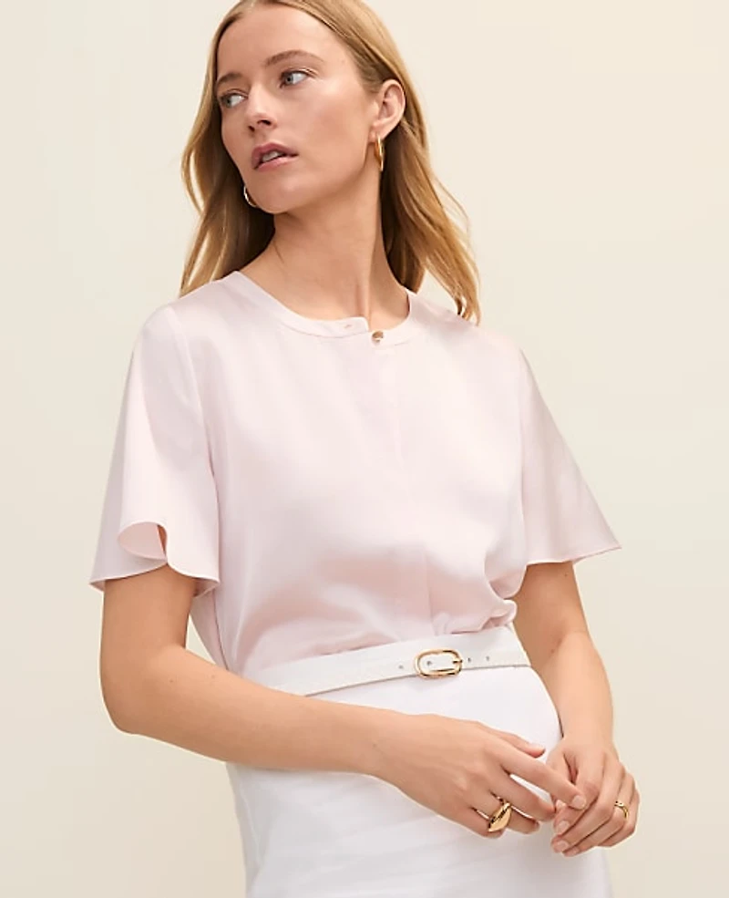 Ann Taylor Flutter Sleeve Top Satin Women's
