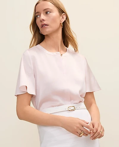 Ann Taylor Flutter Sleeve Top Satin Women's