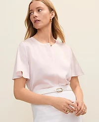 Ann Taylor Flutter Sleeve Top Satin Women's