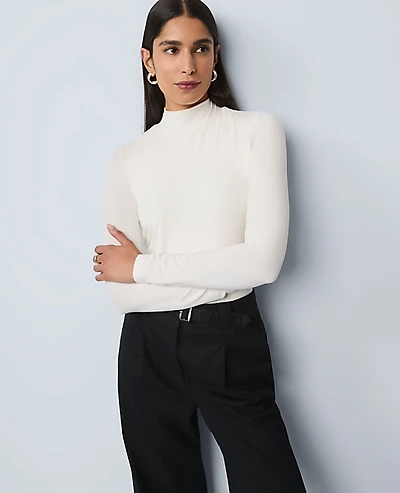 Ann Taylor Long Sleeve Mock Neck Top Winter White Women's