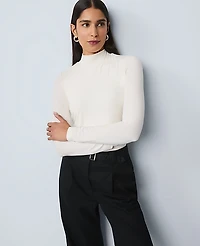 Ann Taylor Long Sleeve Mock Neck Top Winter White Women's