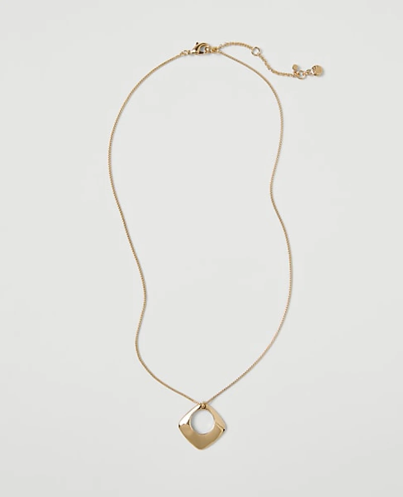 Ann Taylor Open Square Pendant Necklace Goldtone Women's