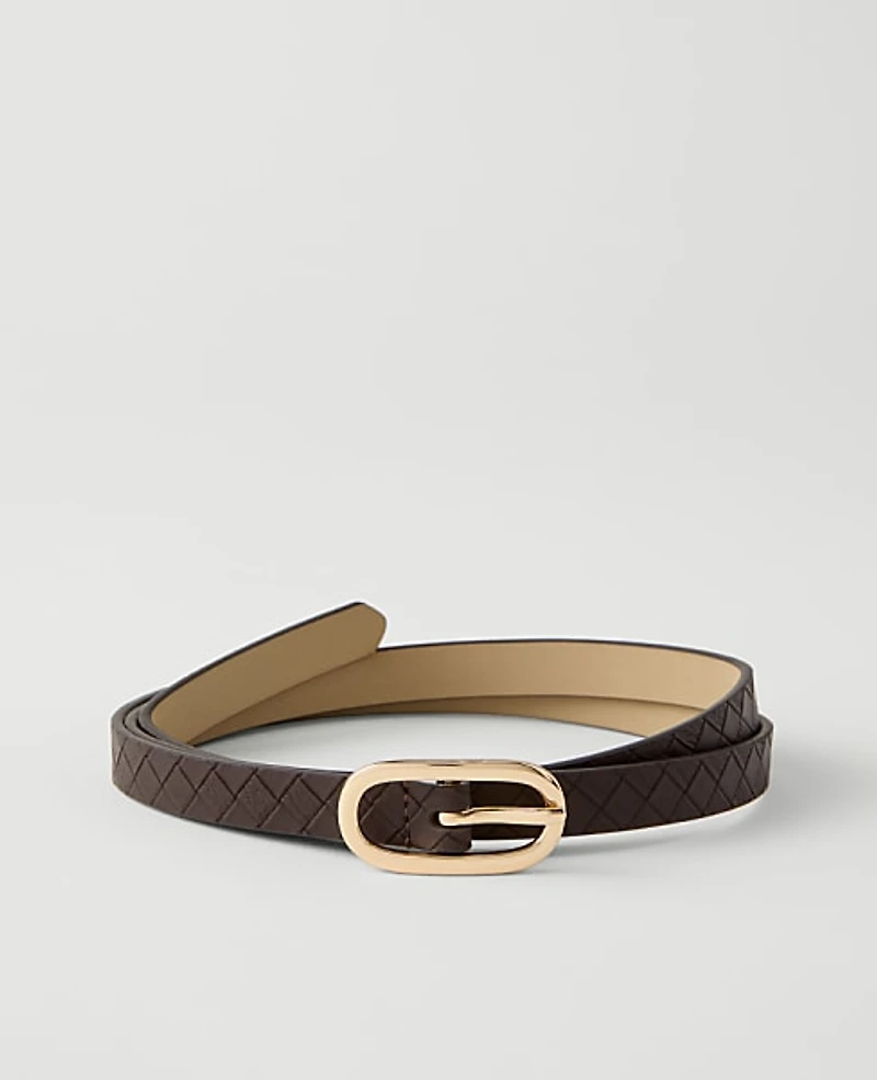Ann Taylor Skinny Woven Leather Belt Size XL Dark Chocolate Women's