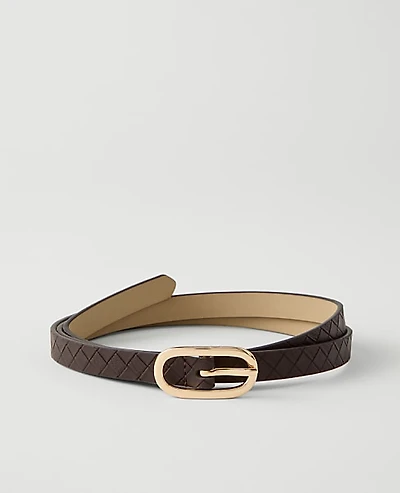 Ann Taylor Skinny Woven Leather Belt Dark Chocolate Women's