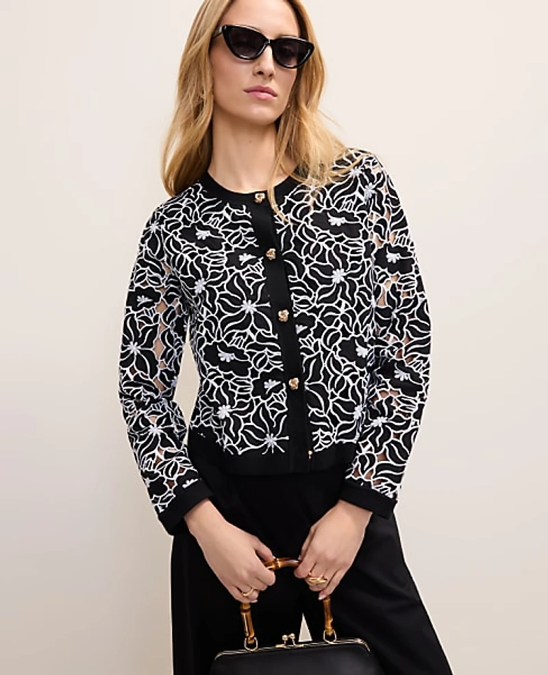 Ann Taylor Mixed Media Cardigan Black Women's