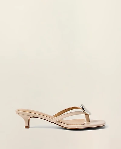 Ann Taylor Leather Kitten Heel Sandal Size 6 1/2 Pearl Shadow Women's