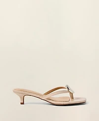Ann Taylor Leather Kitten Heel Sandal Size 6 1/2 Pearl Shadow Women's