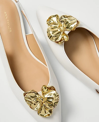 Ann Taylor Flower Leather Slingback Flat Winter White Women's