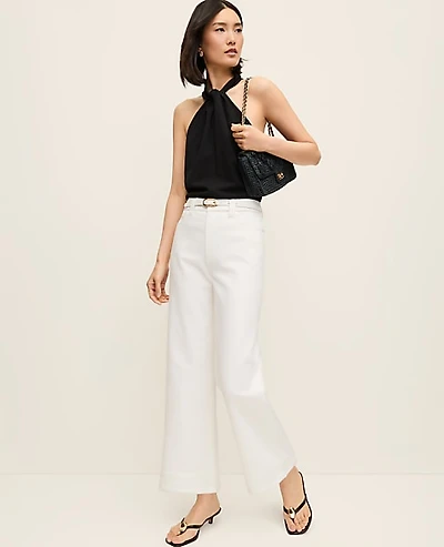 Ann Taylor The Petite Wide-Leg Crop Jean Size 2 White Women's
