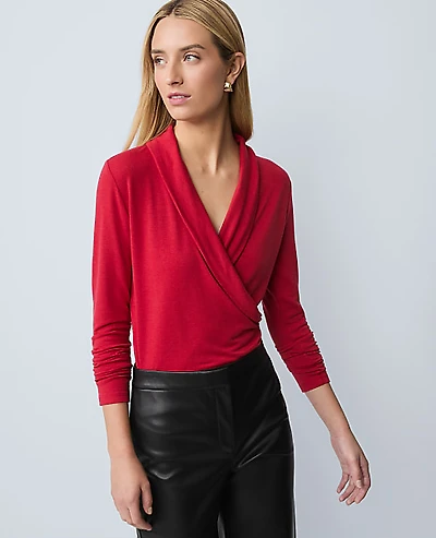 Ann Taylor Shawl Collar Wrap Top Size XL Jewel Red Women's