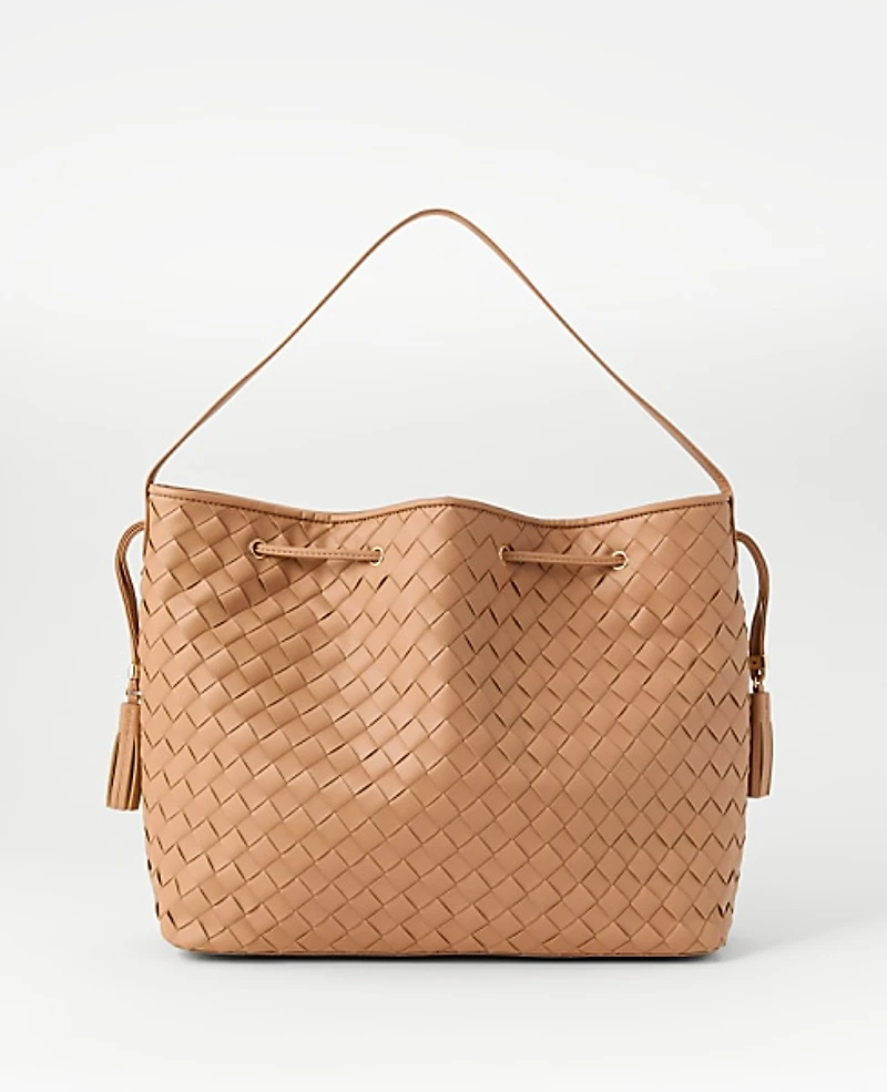 Ann Taylor Cinched Tassel Woven Tote Women's