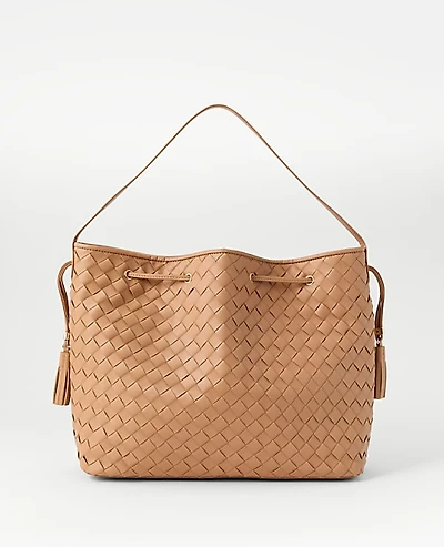 Ann Taylor Cinched Tassel Woven Tote Women's