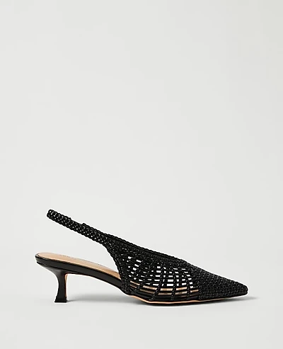 Ann Taylor Woven Nip Toe Slingback Pump Black Women's