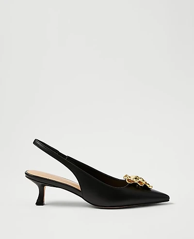 Ann Taylor Flower Leather Slingback Pump Women's