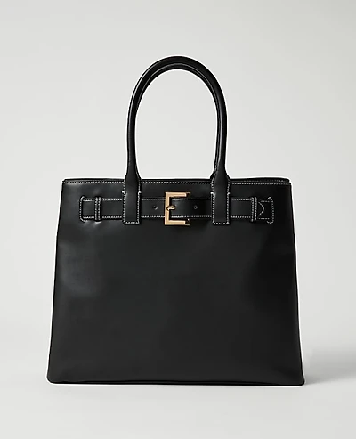 Ann Taylor Belted Leather Tote Black Women's