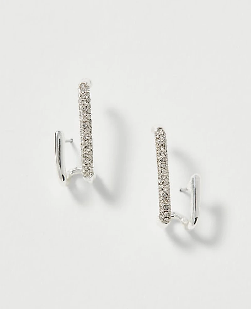 Ann Taylor Pavé Double Loop Drop Earrings Silvertone Women's
