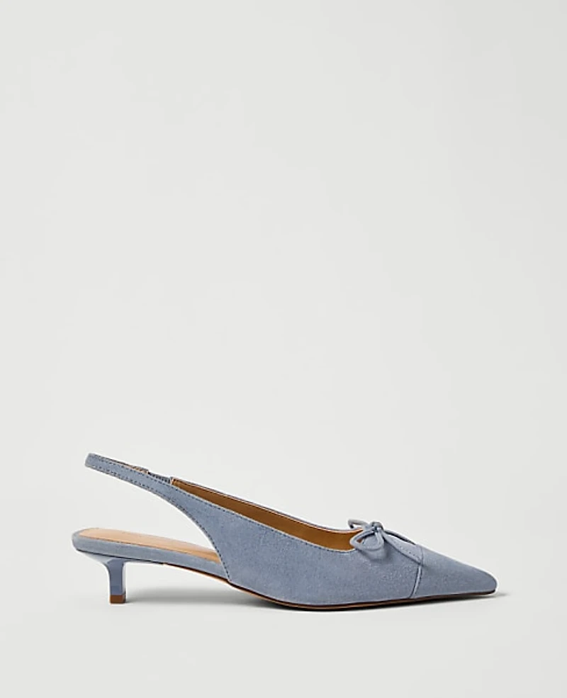 Ann Taylor Suede Bow Slingback Pump 6 Daybreak Dew Women's