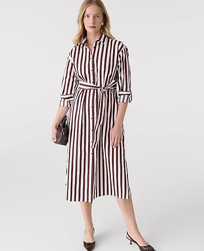 Ann Taylor Striped Collared Midi Shirtdress Deep Bronze Women's