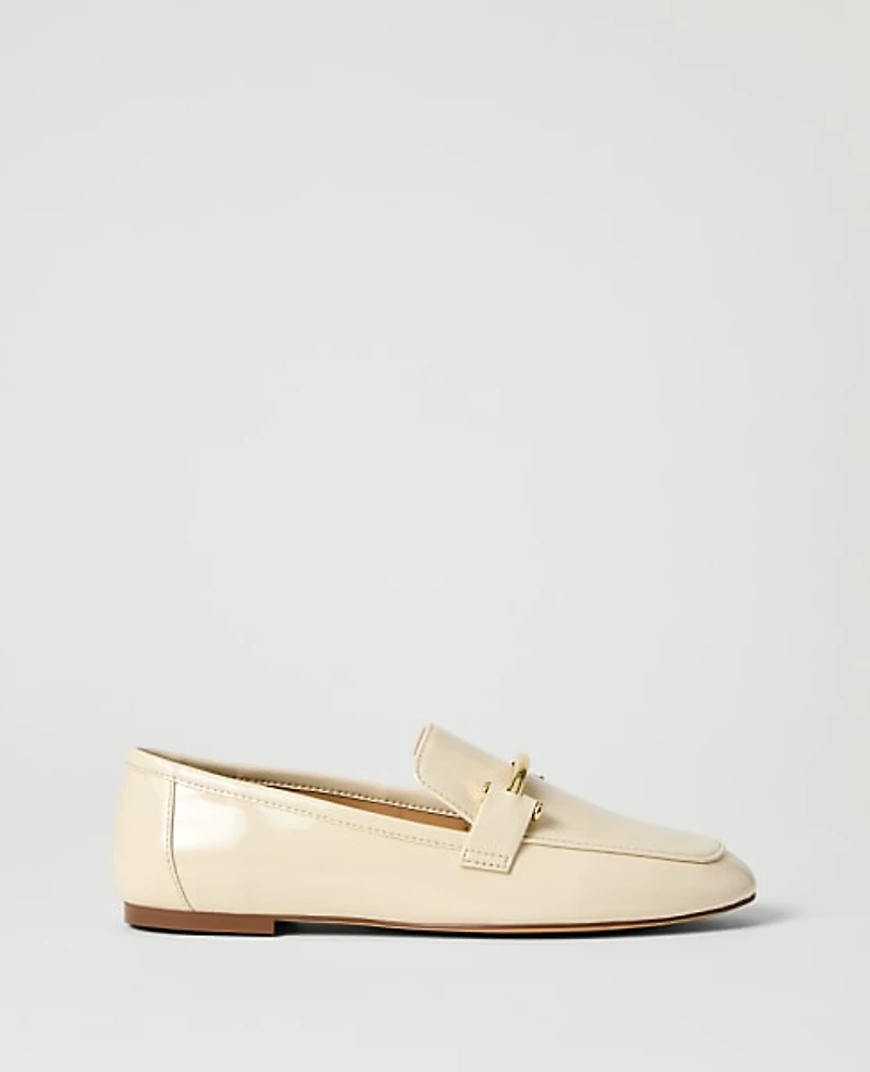 Ann Taylor Chain Embellished Patent Loafer Ivory Cream Women's
