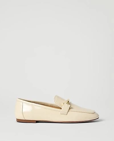Ann Taylor Chain Embellished Patent Loafer Ivory Cream Women's