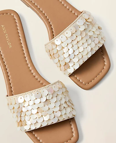 Ann Taylor Embellished Slide Sandal Pearl Ivory Women's