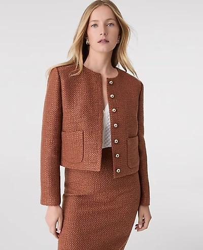 Ann Taylor The Petite Crew Neck Jacket Tweed Spiced Cider Women's