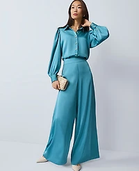 Ann Taylor The Petite Statement Palazzo Pant Satin Moroccan Turquoise Women's