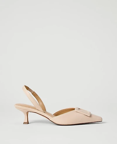 Ann Taylor Leather Slingback Pump Size 5 1/2 Pearl Shadow Women's