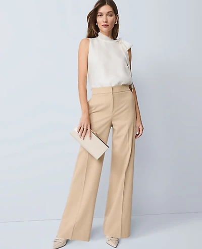 Ann Taylor The Petite Perfect Wide-Leg Pant Size 14 Neutral Light Tan Women's