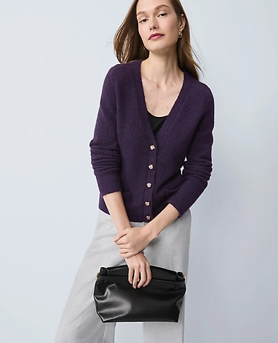 Ann Taylor Petite V-Neck Cardigan Aubergine Dream Women's