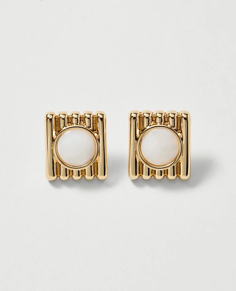 Ann Taylor Textured Stone Stud Earrings Goldtone Women's